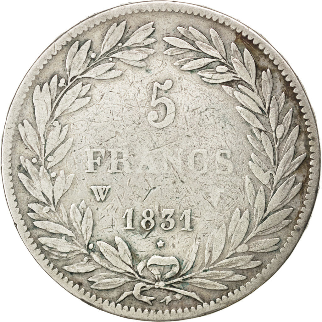 FRANCE, Louis-Philippe, 5 Francs, 1831, Lille, KM #736.3, VF(20-25), Silver,...