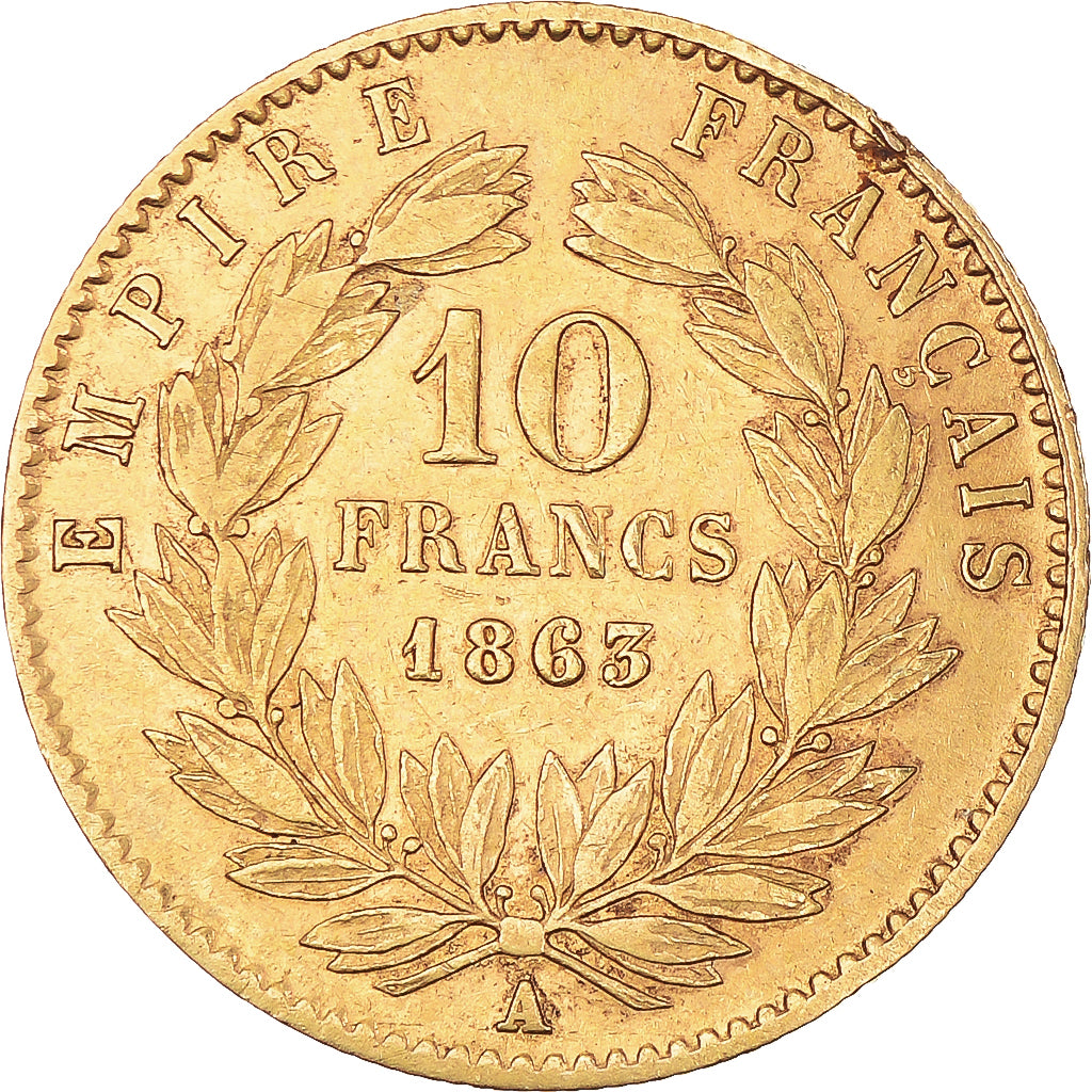 Moneta, Francja, Napoleon III, 10 Francs, 1863, Paris, VF(30-35), Złoto