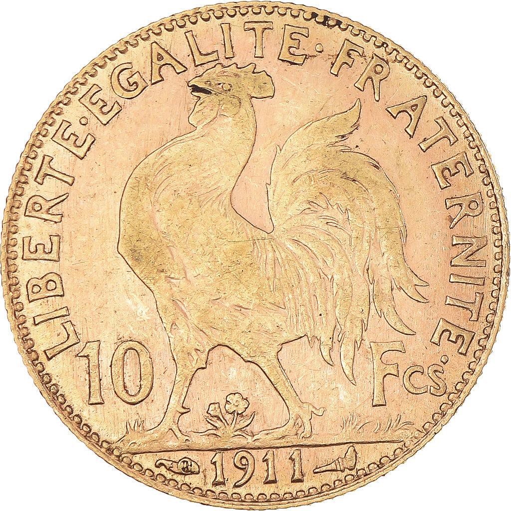 Moeda, França, Marianne, 10 Francs, 1911, Paris, EF(40-45), Dourado, KM:846