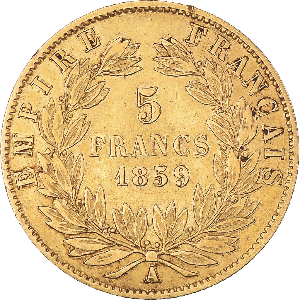 Moeda, França, Napoleon III, 5 Francs, 1859, Paris, VF(30-35), Dourado
