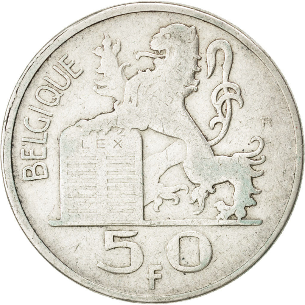 BELGIUM, 50 Francs, 50 Frank, 1951, KM #136.1, VF(30-35), Silver, 30, 12.35