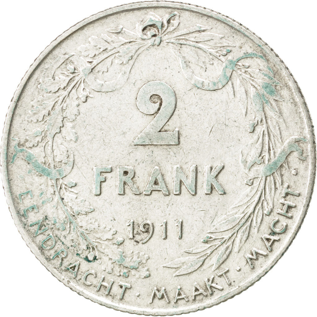 BELGIUM, 2 Francs, 2 Frank, 1911, KM #75, EF(40-45), Silver, 9.94