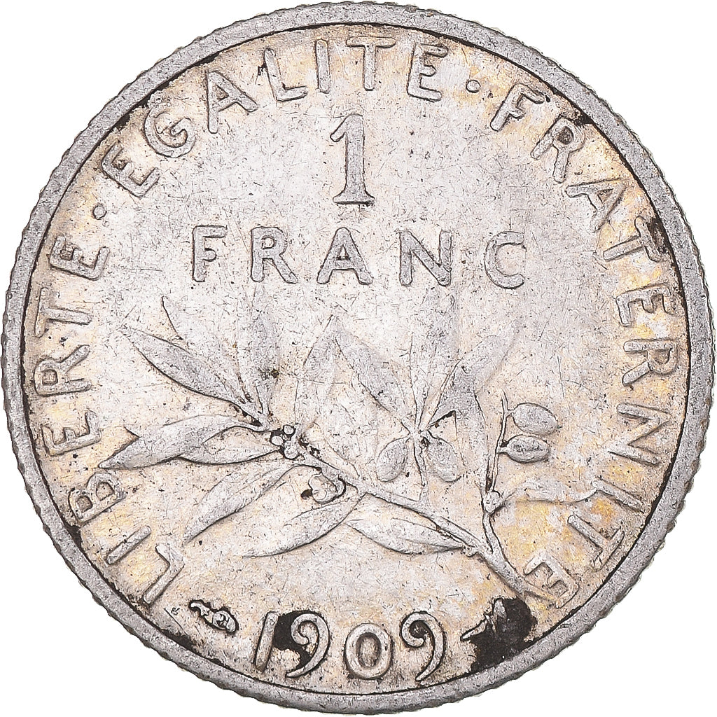 Coin, France, Semeuse, Franc, 1909, Paris, VF(30-35), Silver, KM:844.1