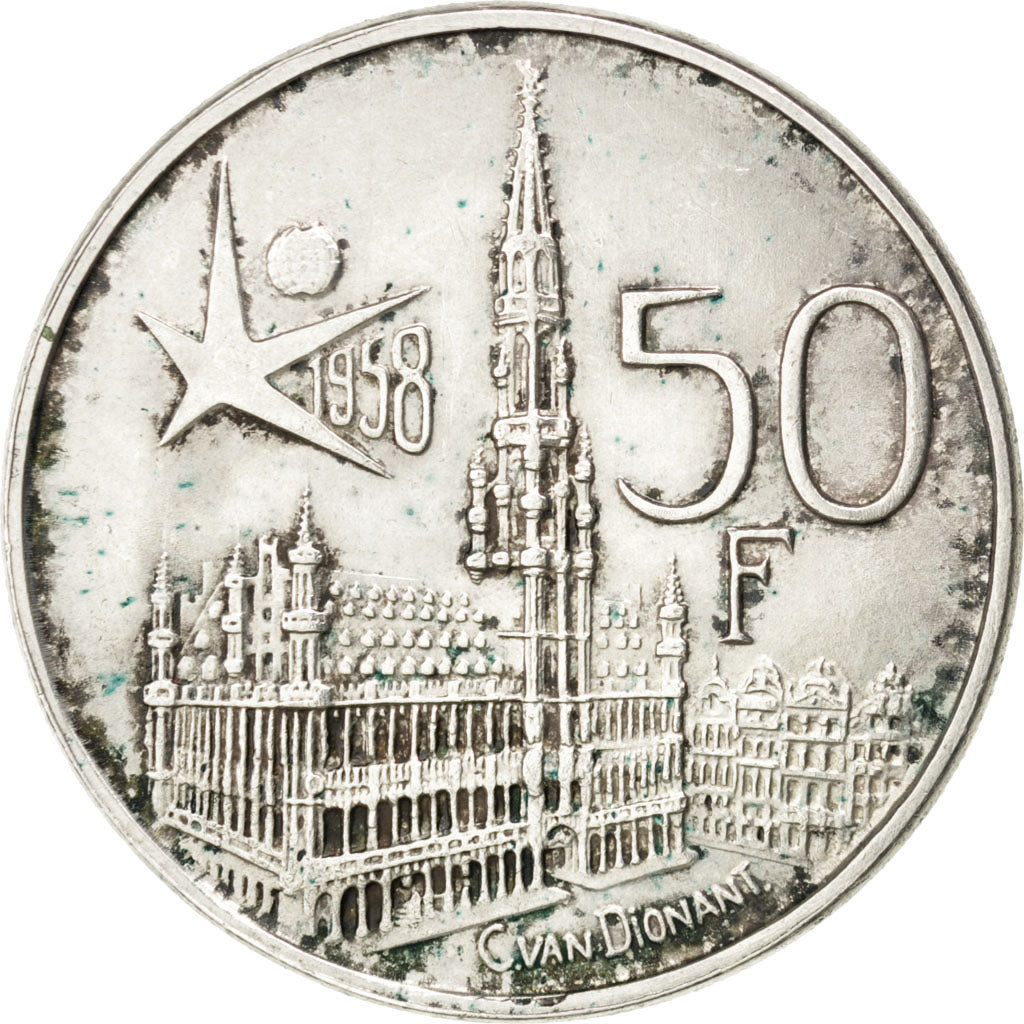 BELGIUM, 50 Francs, 50 Frank, 1958, KM #151.1, EF(40-45), Silver, 29, 12.54