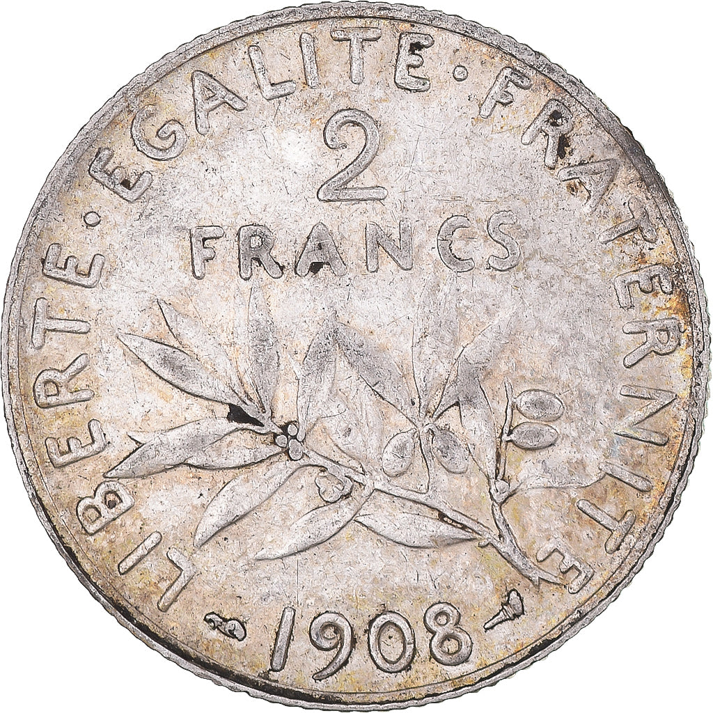 Coin, France, Semeuse, 2 Francs, 1908, Paris, AU(50-53), Silver, KM:845.1