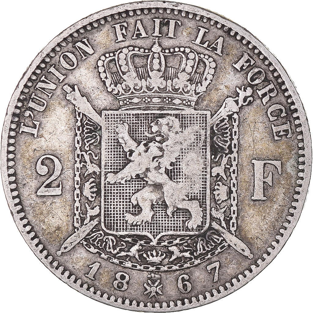 Coin, Belgium, Leopold II, 2 Francs, 2 Frank, 1867, VF(20-25), Silver, KM:30.2