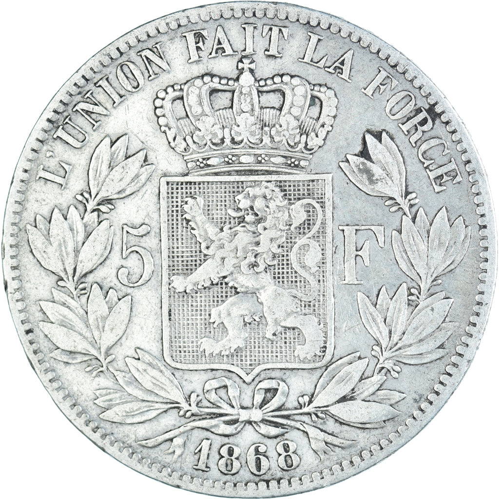 Coin, Belgium, Leopold II, 5 Francs, 5 Frank, 1868, VF(20-25), Silver, KM:24