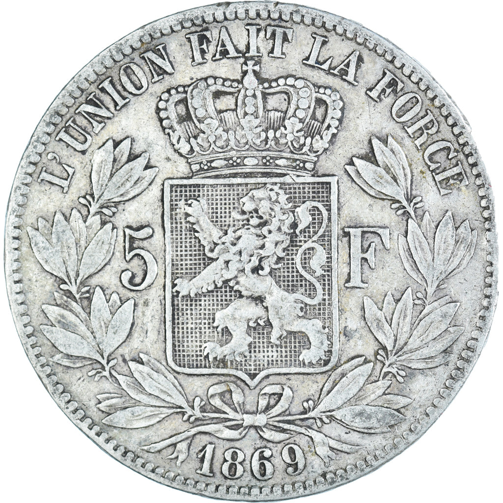 Coin, Belgium, Leopold II, 5 Francs, 5 Frank, 1869, VF(20-25), Silver, KM:24