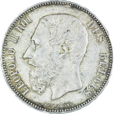 Moneta, Belgio, Leopold II, 5 Francs, 5 Frank, 1869, BB, Argento, KM:24