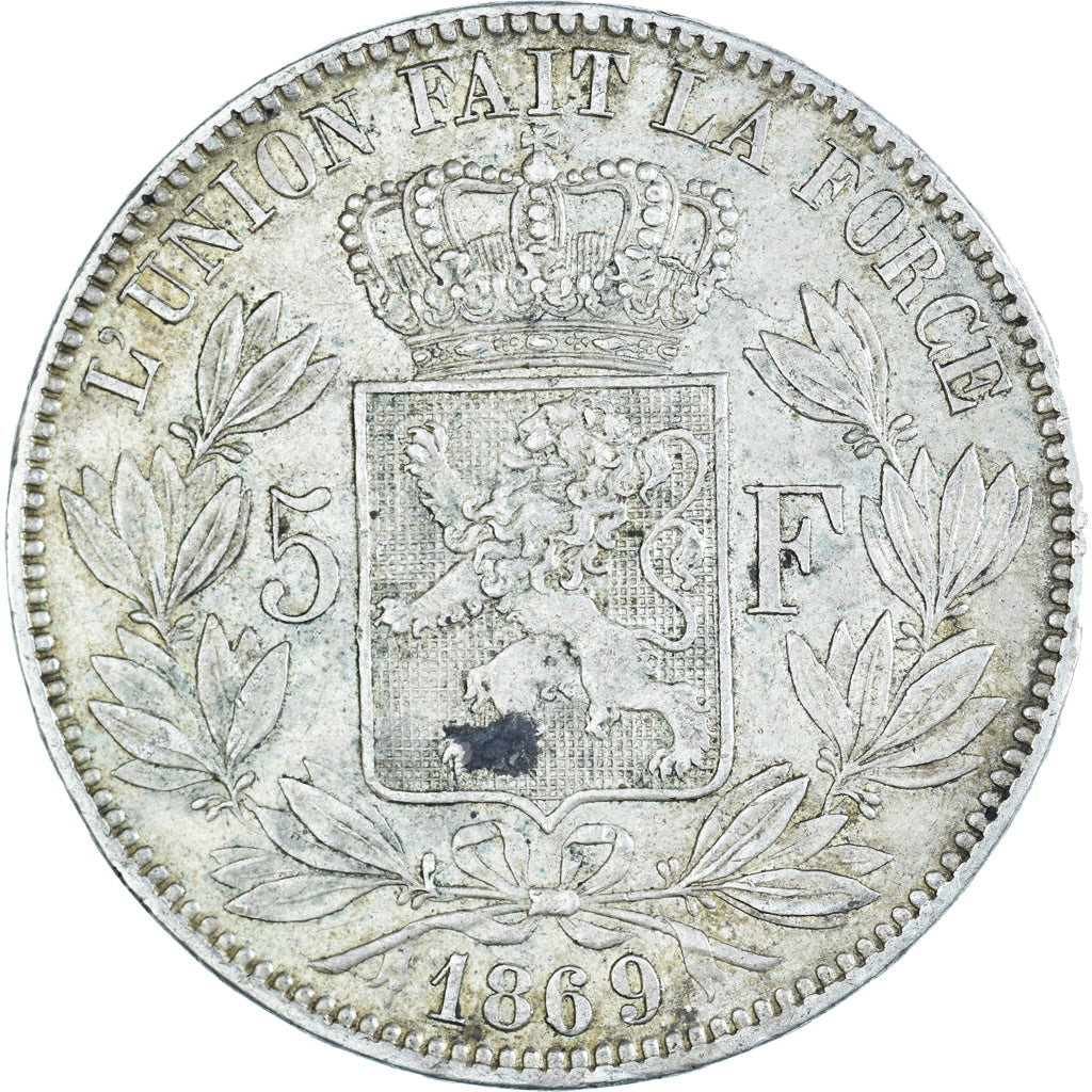 Moneta, Belgio, Leopold II, 5 Francs, 5 Frank, 1869, BB, Argento, KM:24