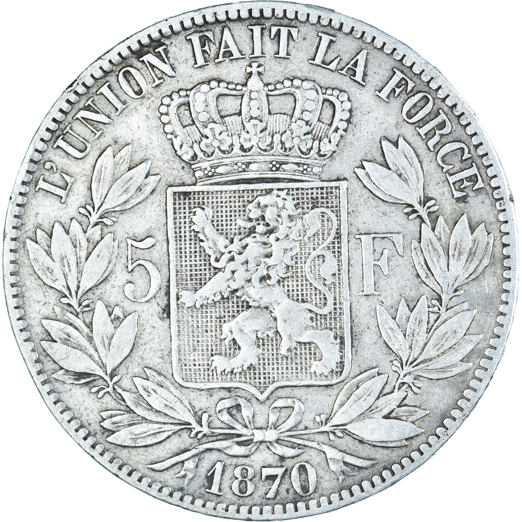 Coin, Belgium, Leopold II, 5 Francs, 5 Frank, 1870, VF(20-25), Silver, KM:24