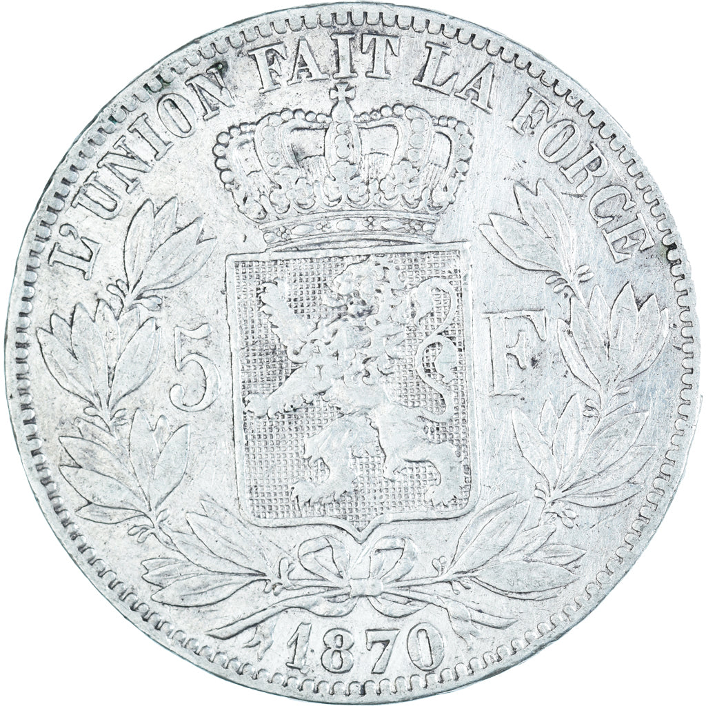 Coin, Belgium, Leopold II, 5 Francs, 5 Frank, 1870, VF(20-25), Silver, KM:24