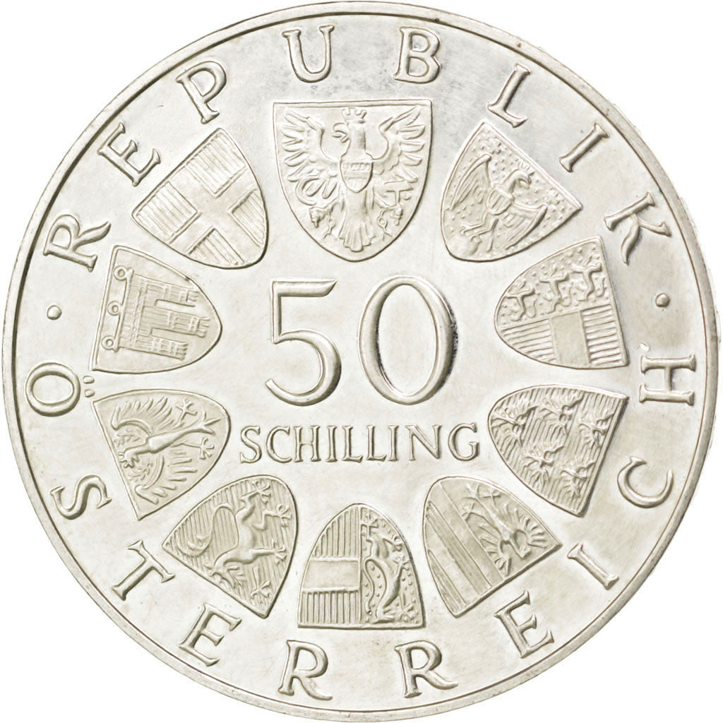 AUSTRIA, 50 Schilling, 1970, KM #2908, AU(55-58), Silver, 34, 19.99