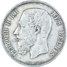 Moneta, Belgio, Leopold II, 5 Francs, 5 Frank, 1873, MB+, Argento, KM:24