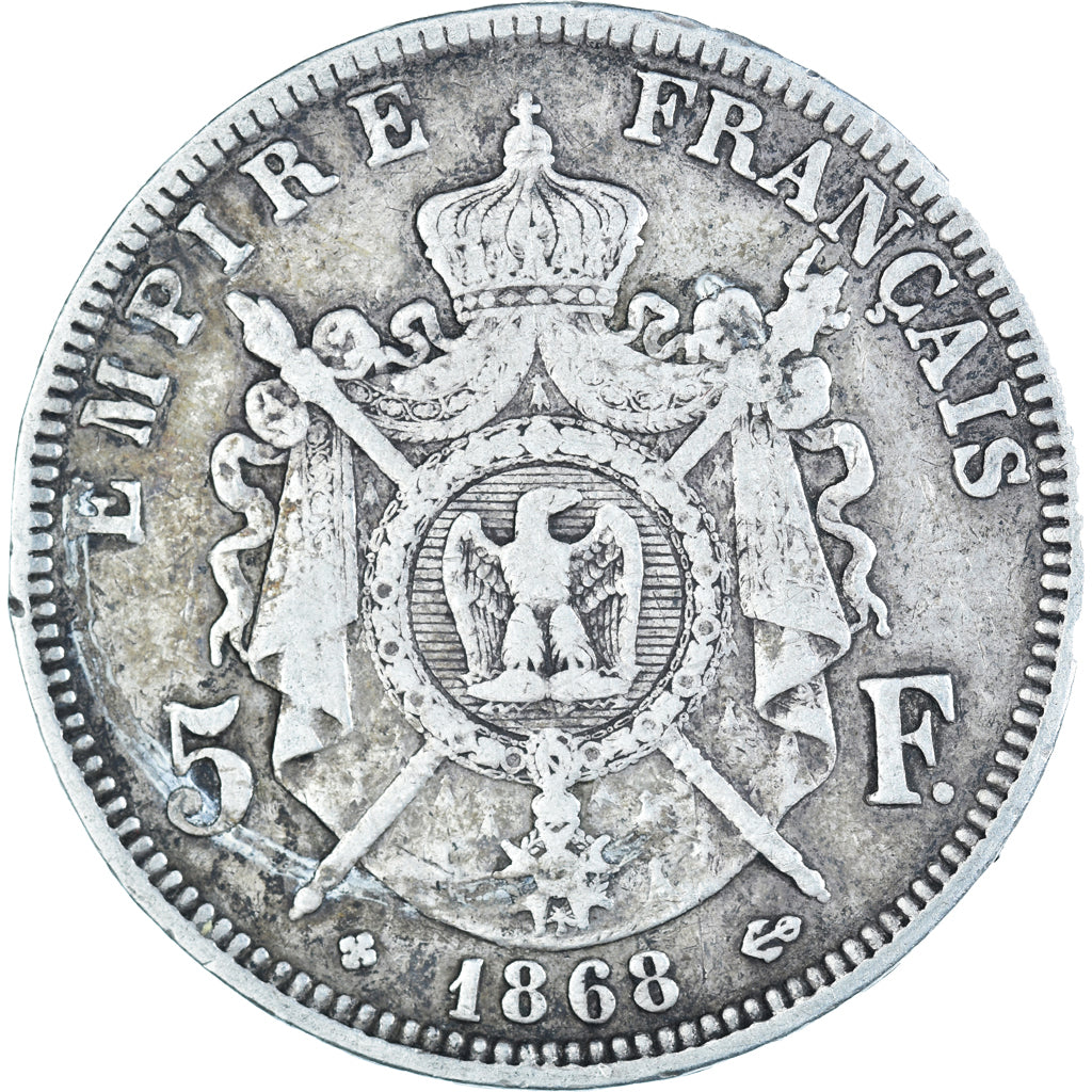 Munten, Frankrijk, Napoleon III, 5 Francs, 1868, Strasbourg, FR, Zilver
