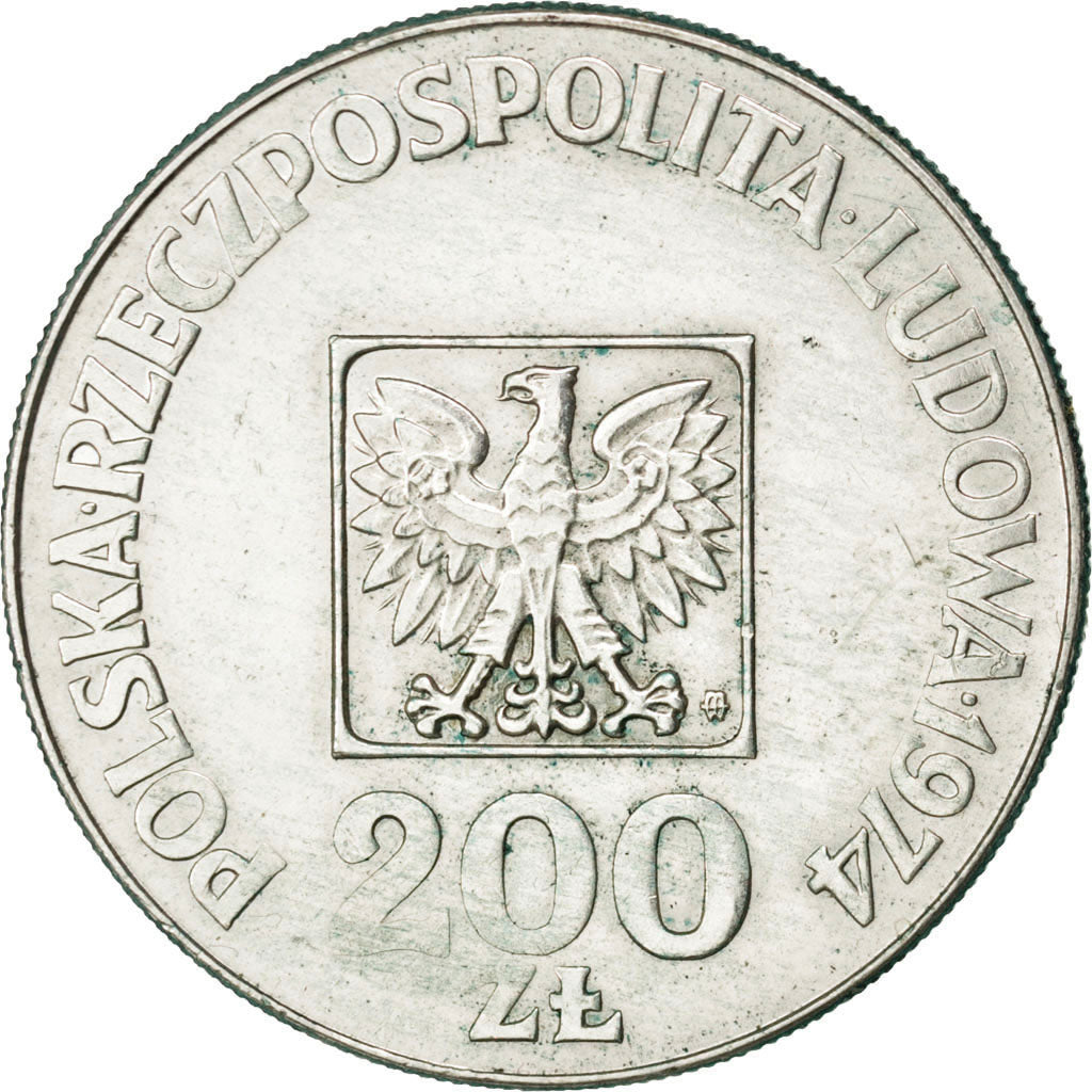 Coin, Poland, 200 Zlotych, 1974, AU(55-58), Silver, KM:72