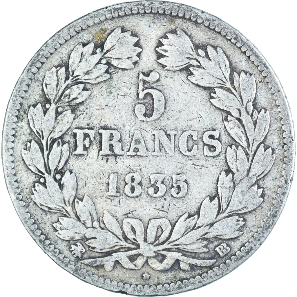 Coin, France, Louis-Philippe, 5 Francs, 1835, Strasbourg, VF(20-25), Silver