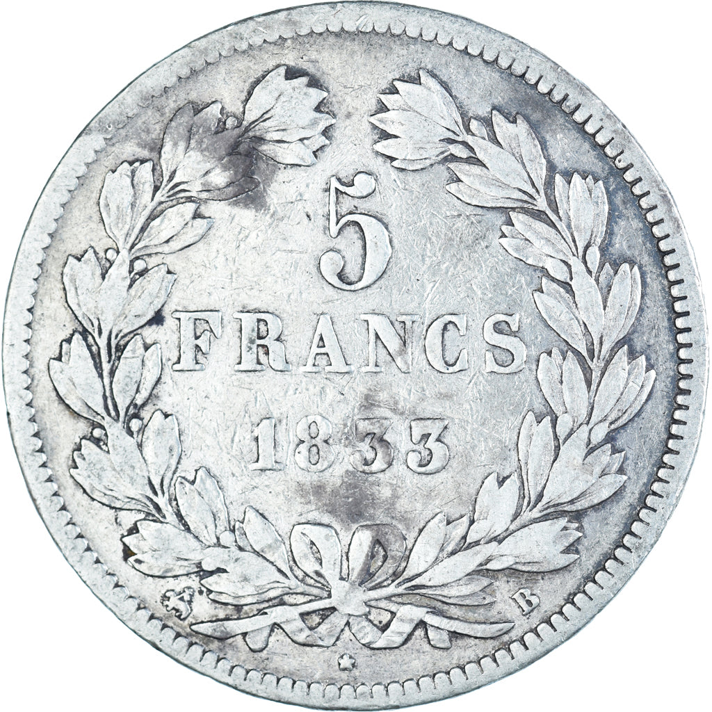 Coin, France, Louis-Philippe, 5 Francs, 1833, Rouen, VF(20-25), Silver