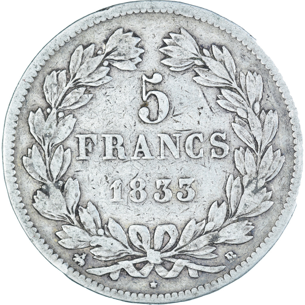 Coin, France, Louis-Philippe, 5 Francs, 1833, Rouen, VF(20-25), Silver