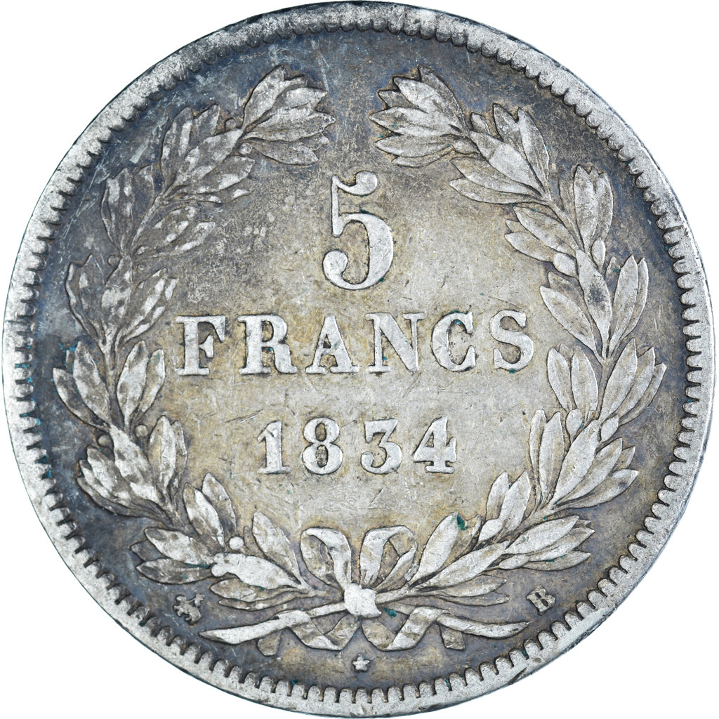Coin, France, Louis-Philippe, 5 Francs, 1834, Rouen, VF(20-25), Silver