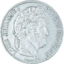 Moeda, França, Louis-Philippe, 5 Francs, 1834, Rouen, VF(20-25), Prata