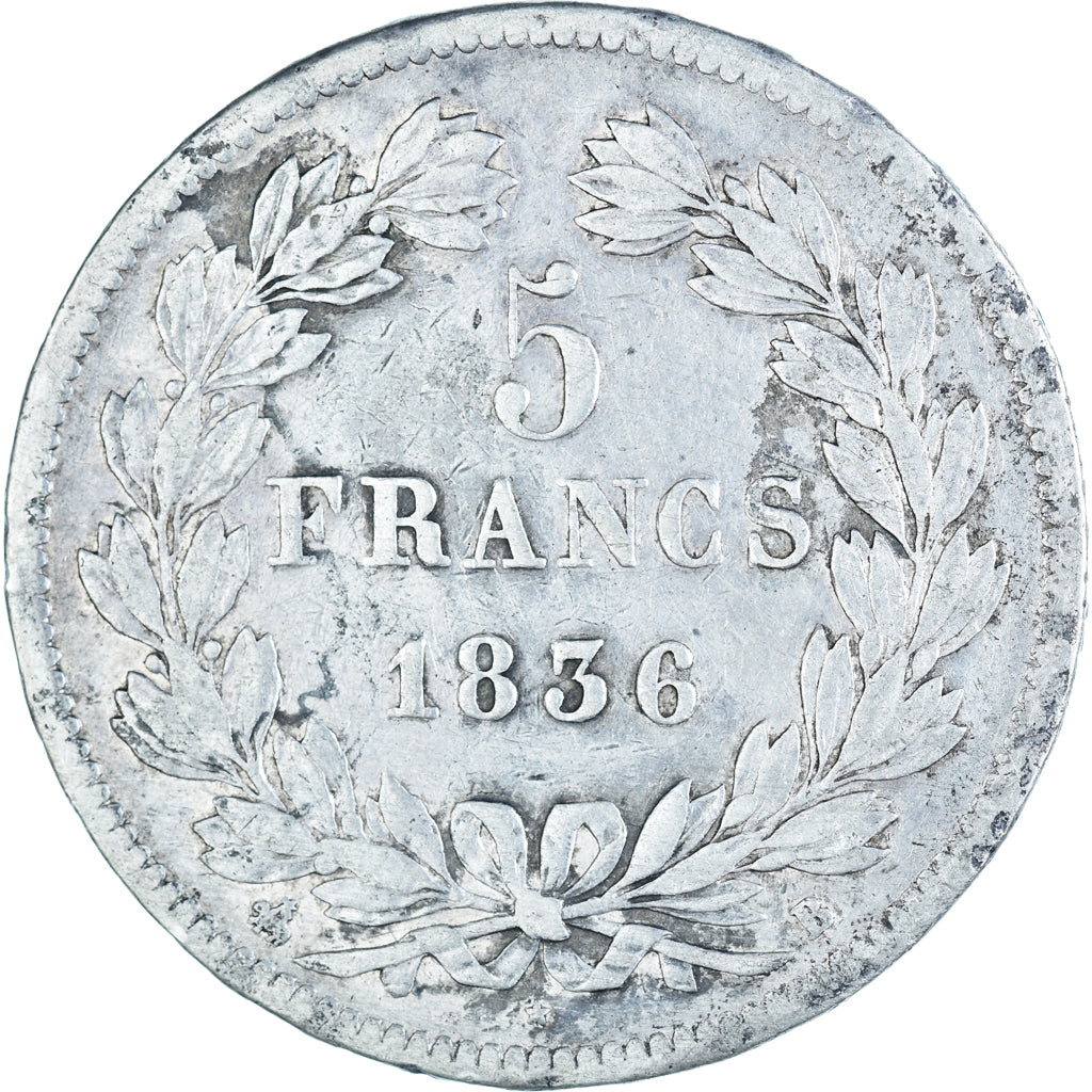 Coin, France, Louis-Philippe, 5 Francs, 1836, Rouen, VF(20-25), Silver