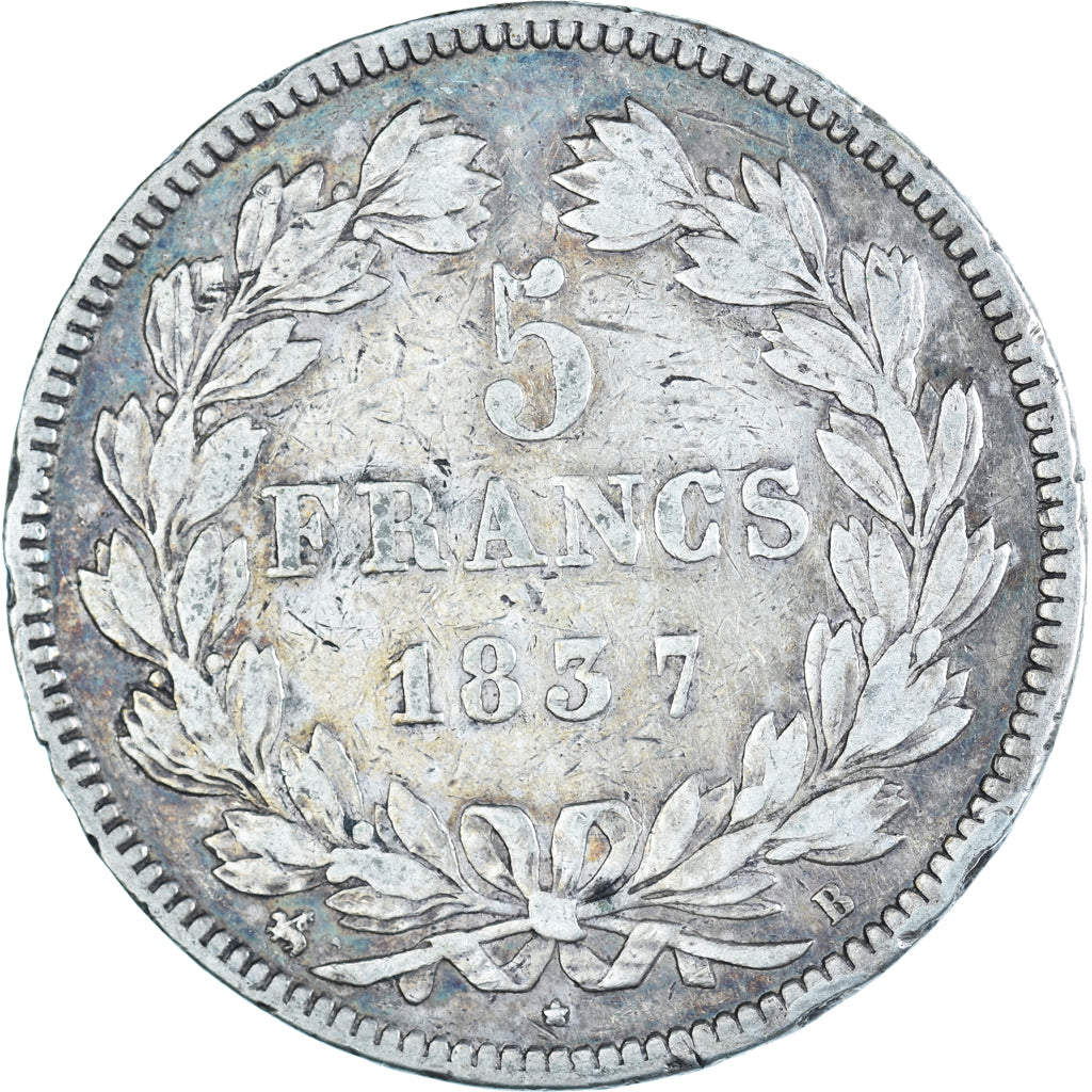Coin, France, Louis-Philippe, 5 Francs, 1837, Rouen, VF(20-25), Silver