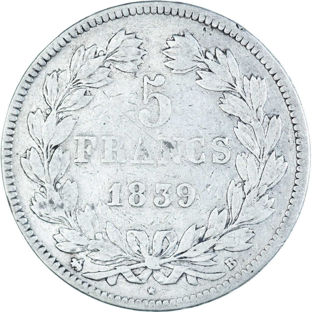 Münze, Frankreich, Louis-Philippe, 5 Francs, 1839, Rouen, S, Silber, KM:749.2