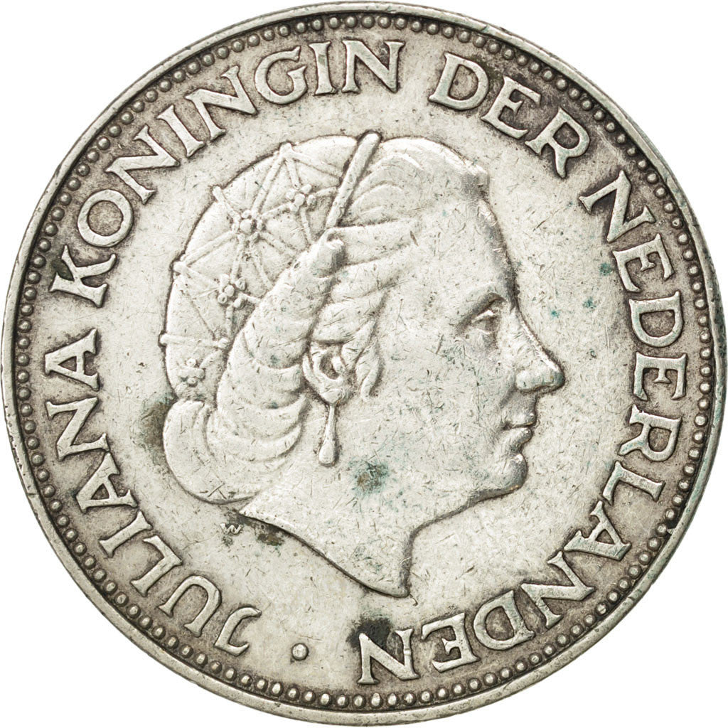 Coin, Netherlands, Juliana, 2-1/2 Gulden, 1962, EF(40-45), Silver, KM:185