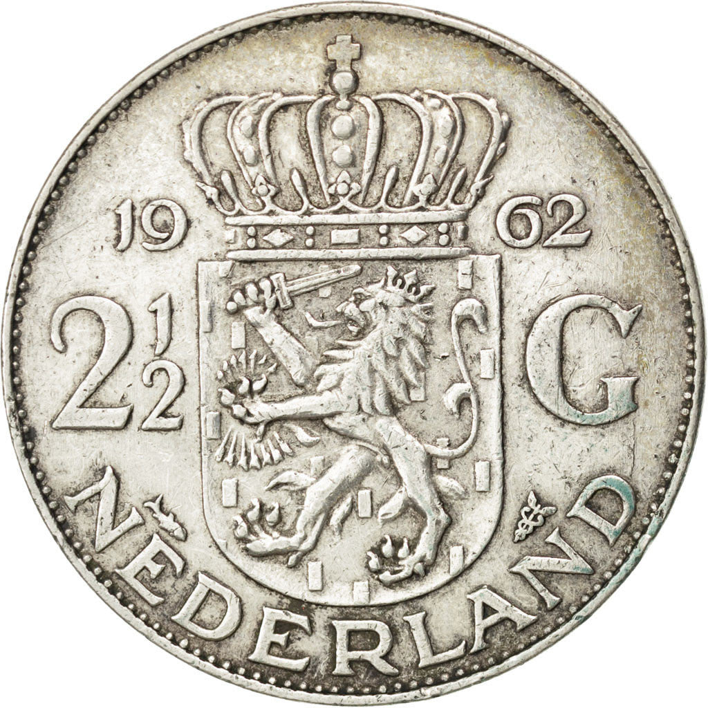 Coin, Netherlands, Juliana, 2-1/2 Gulden, 1962, EF(40-45), Silver, KM:185