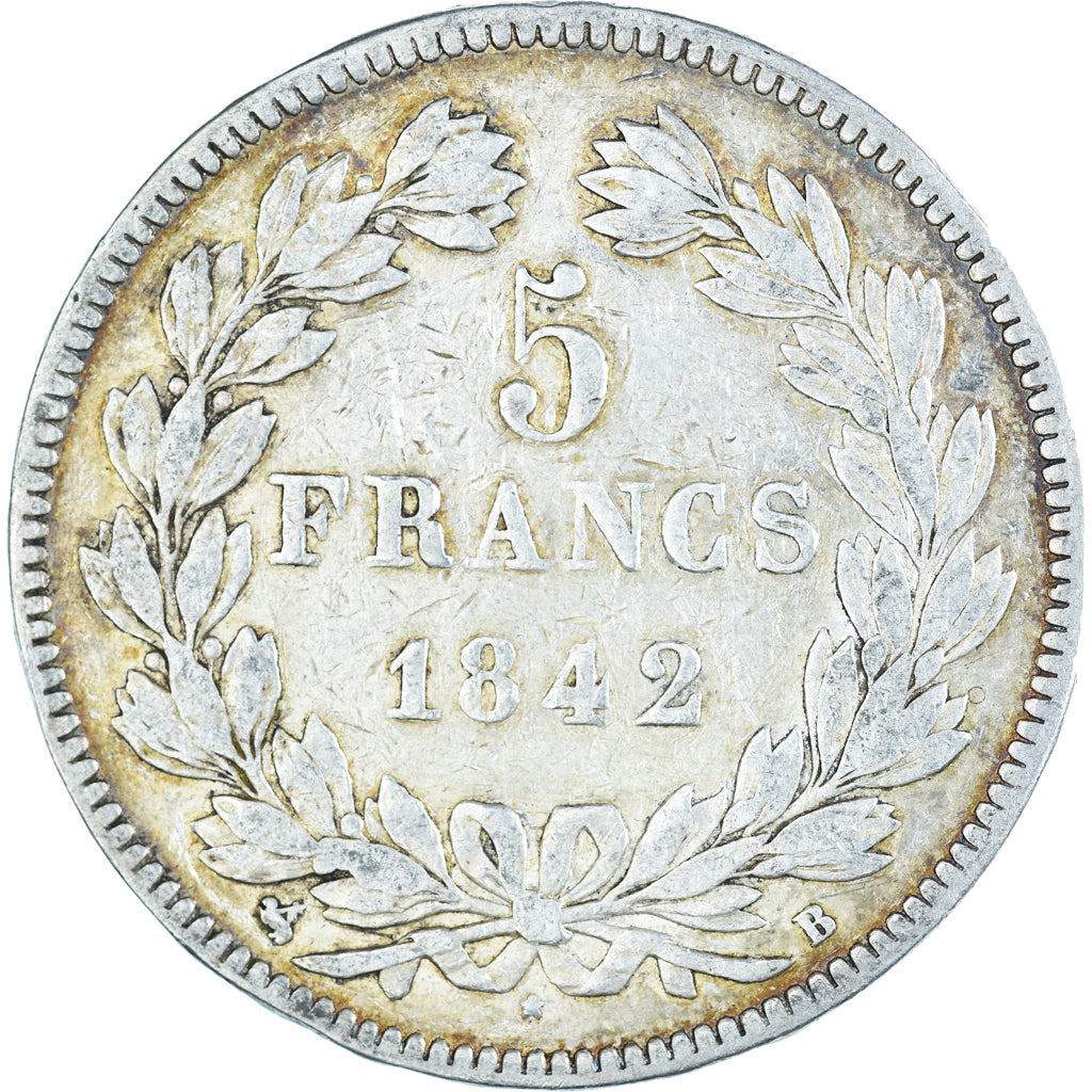 Moneta, Francia, Louis-Philippe, 5 Francs, 1842, Rouen, MB, Argento, KM:749.2