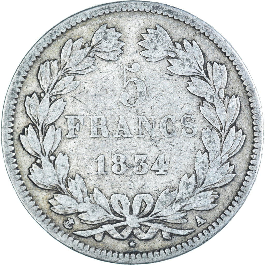 Coin, France, Louis-Philippe, 5 Francs, 1834, Paris, VF(20-25), Silver