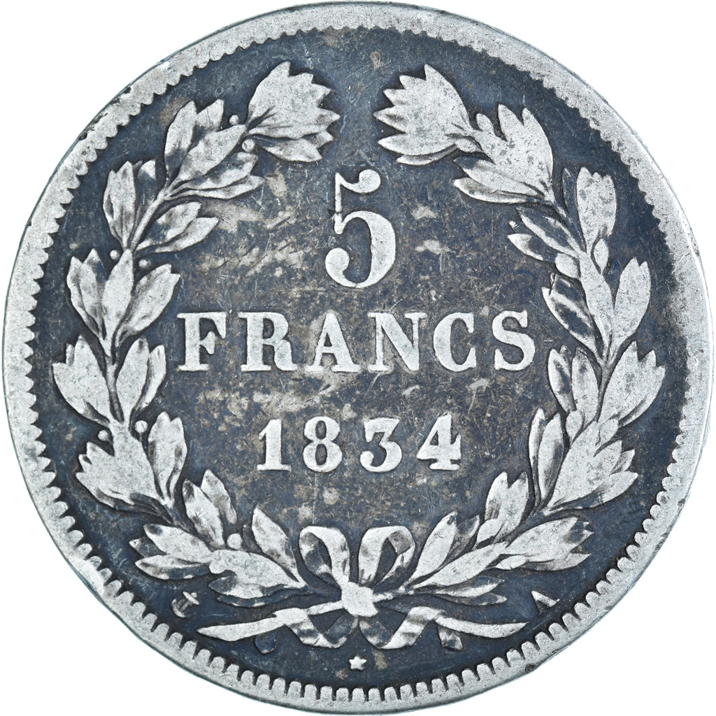 Coin, France, Louis-Philippe, 5 Francs, 1834, Paris, VF(20-25), Silver