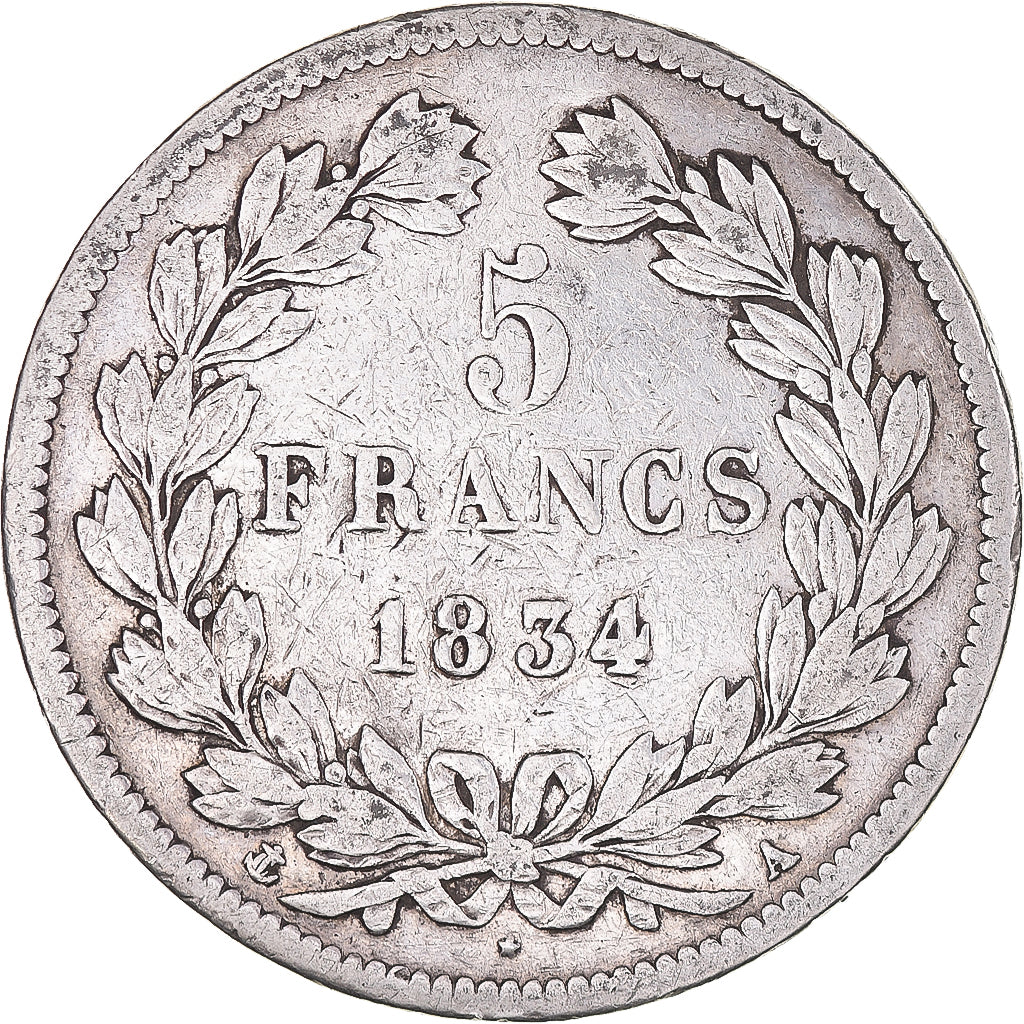 Coin, France, Louis-Philippe, 5 Francs, 1834, Paris, VF(20-25), Silver
