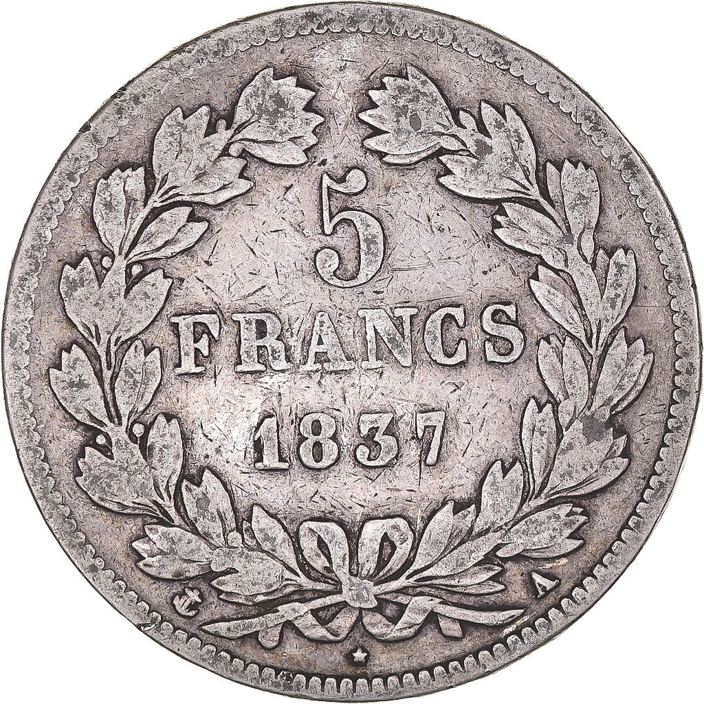 Monnaie, France, Louis-Philippe, 5 Francs, 1837, Paris, TB, Argent, Gadoury:678