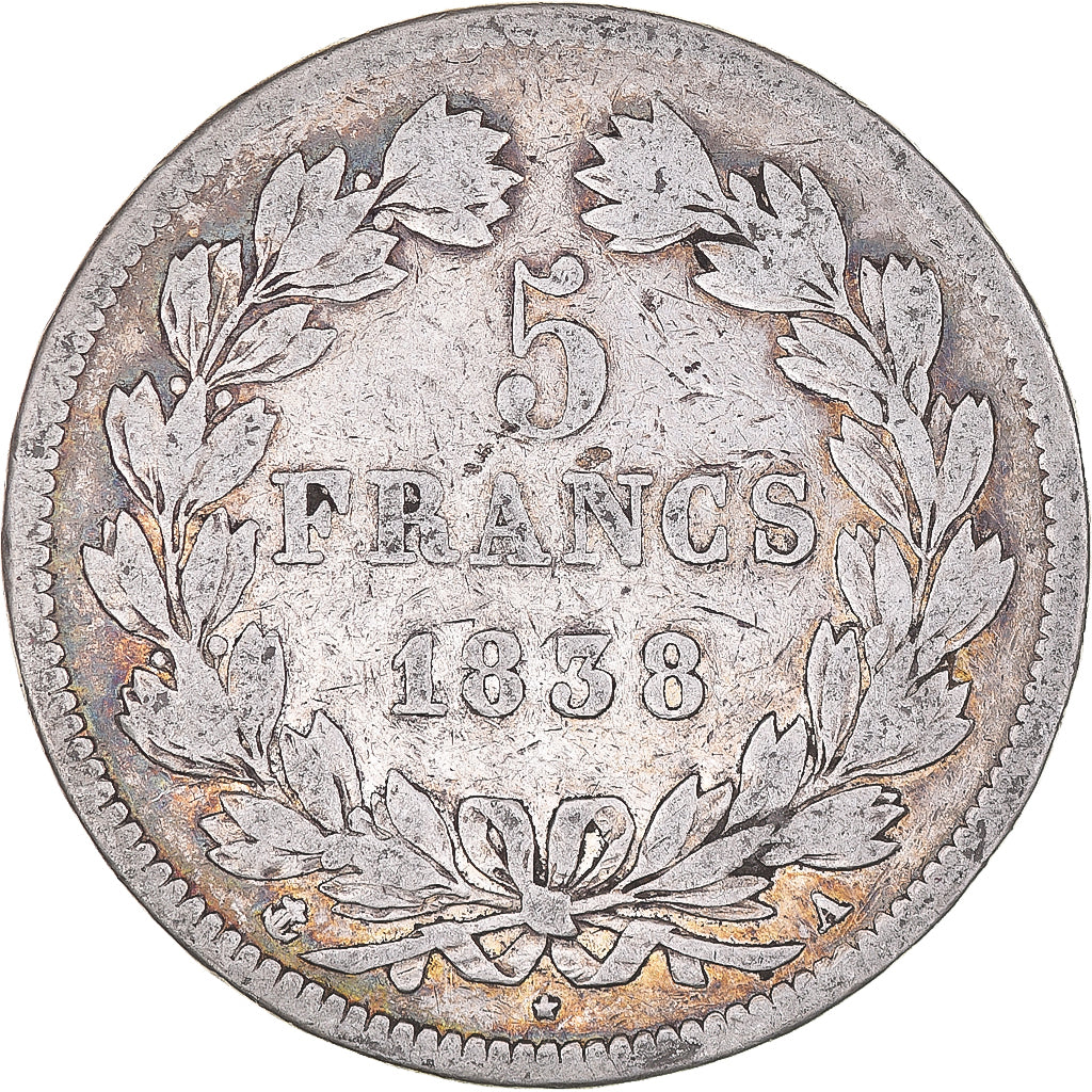 Monnaie, France, Louis-Philippe, 5 Francs, 1838, Paris, TB, Argent, Gadoury:678