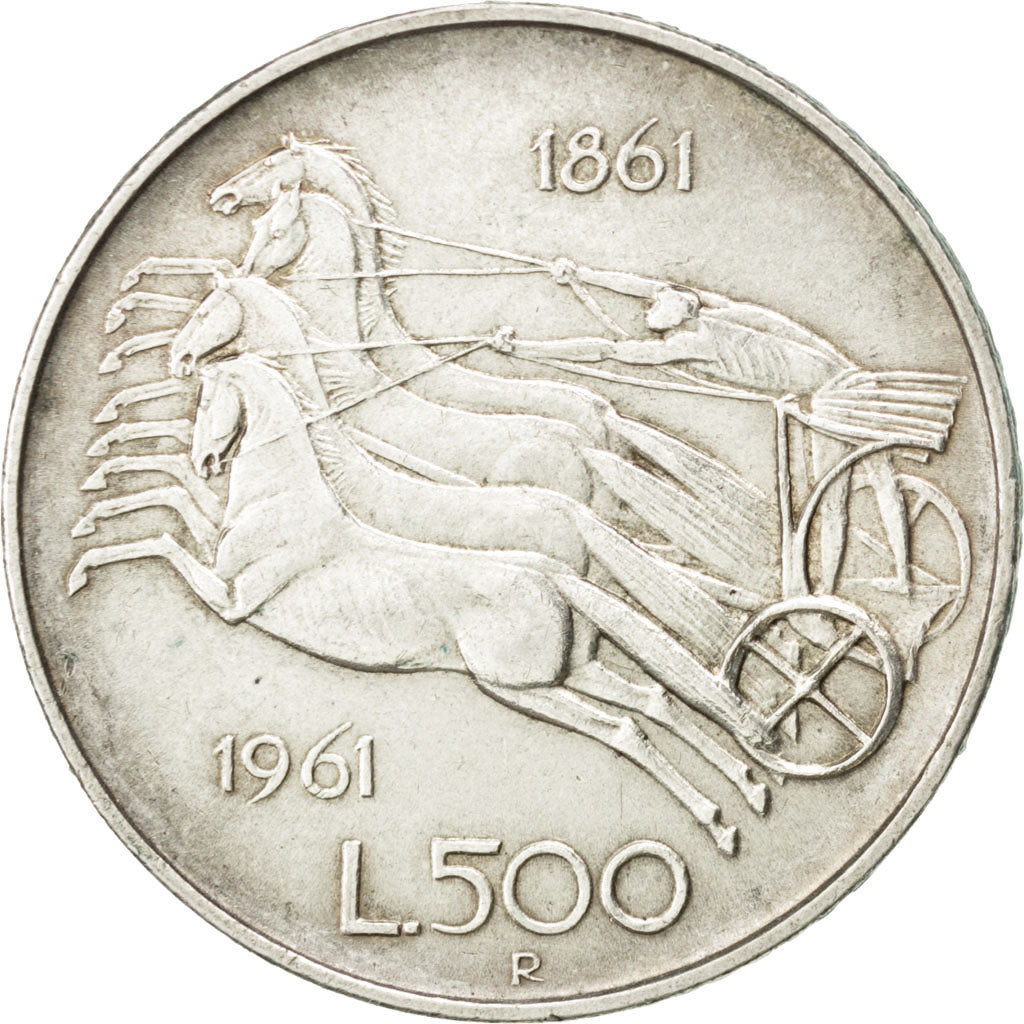 ITALY, 500 Lire, 1961, Rome, KM #99, AU(55-58), Silver, 29.3, 11.02