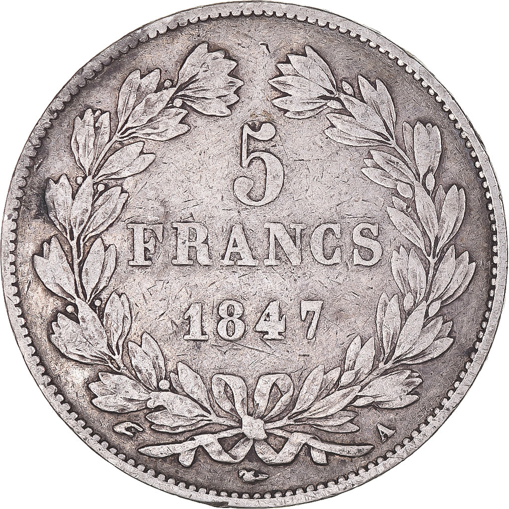Moeda, França, Louis-Philippe, 5 Francs, 1847, Paris, VF(20-25), Prata