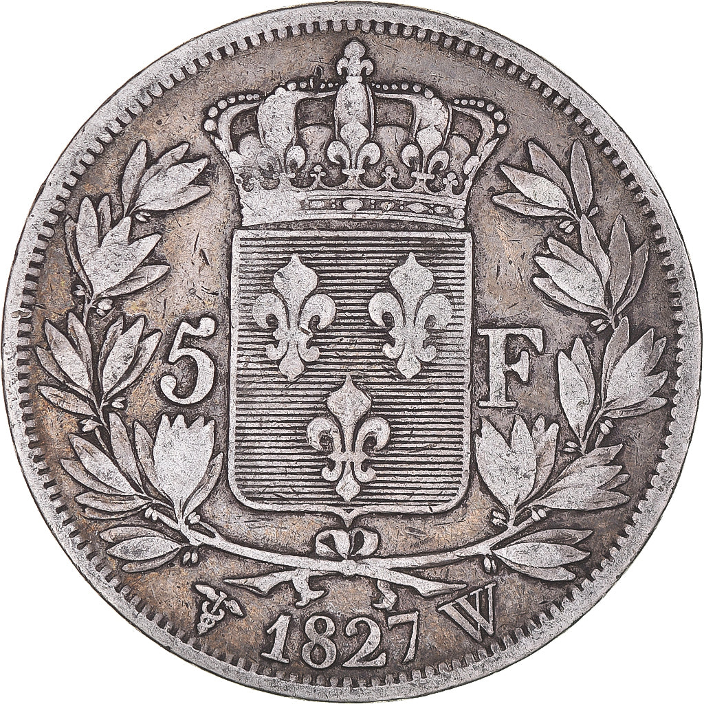 Moneta, Francja, Charles X, 5 Francs, 1827, Lille, VF(20-25), Srebro, KM:728.13