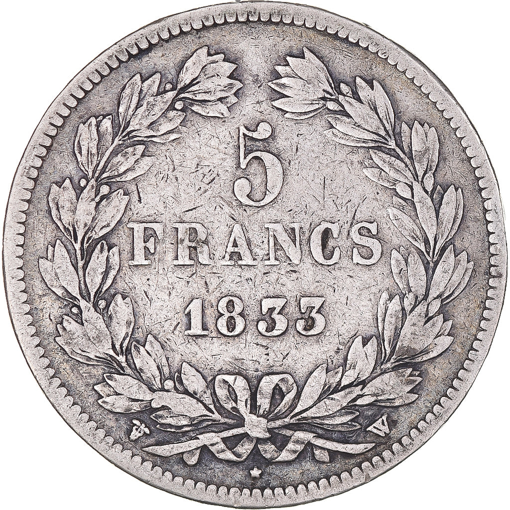Coin, France, Louis-Philippe, 5 Francs, 1833, Lille, VF(20-25), Silver