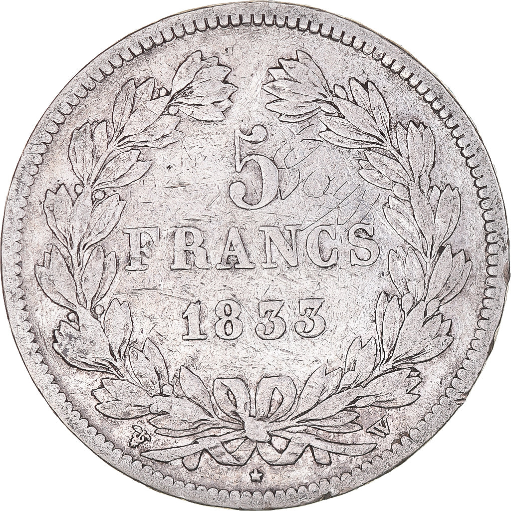 Coin, France, Louis-Philippe, 5 Francs, 1833, Lille, VF(20-25), Silver