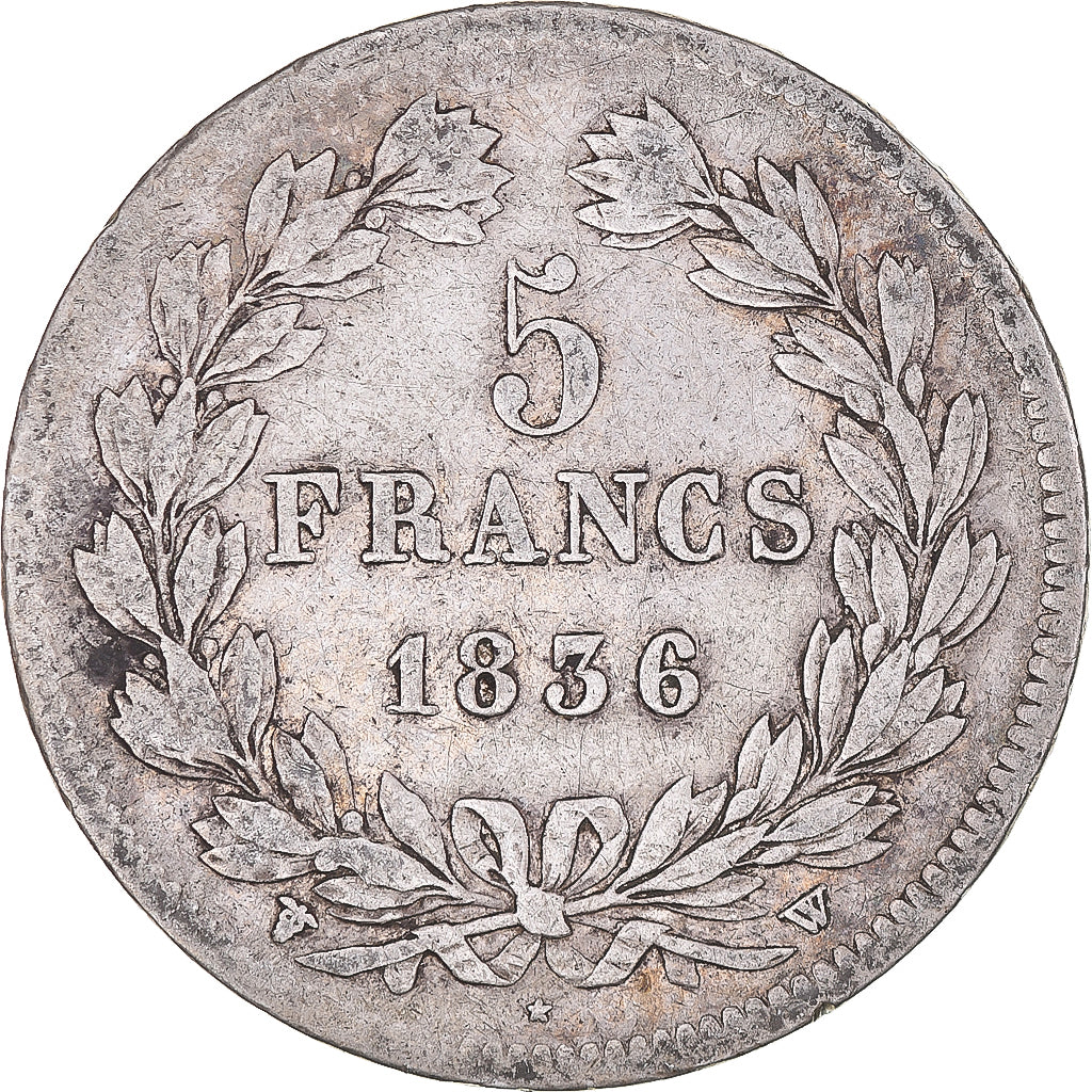 Coin, France, Louis-Philippe, 5 Francs, 1836, Lille, VF(20-25), Silver