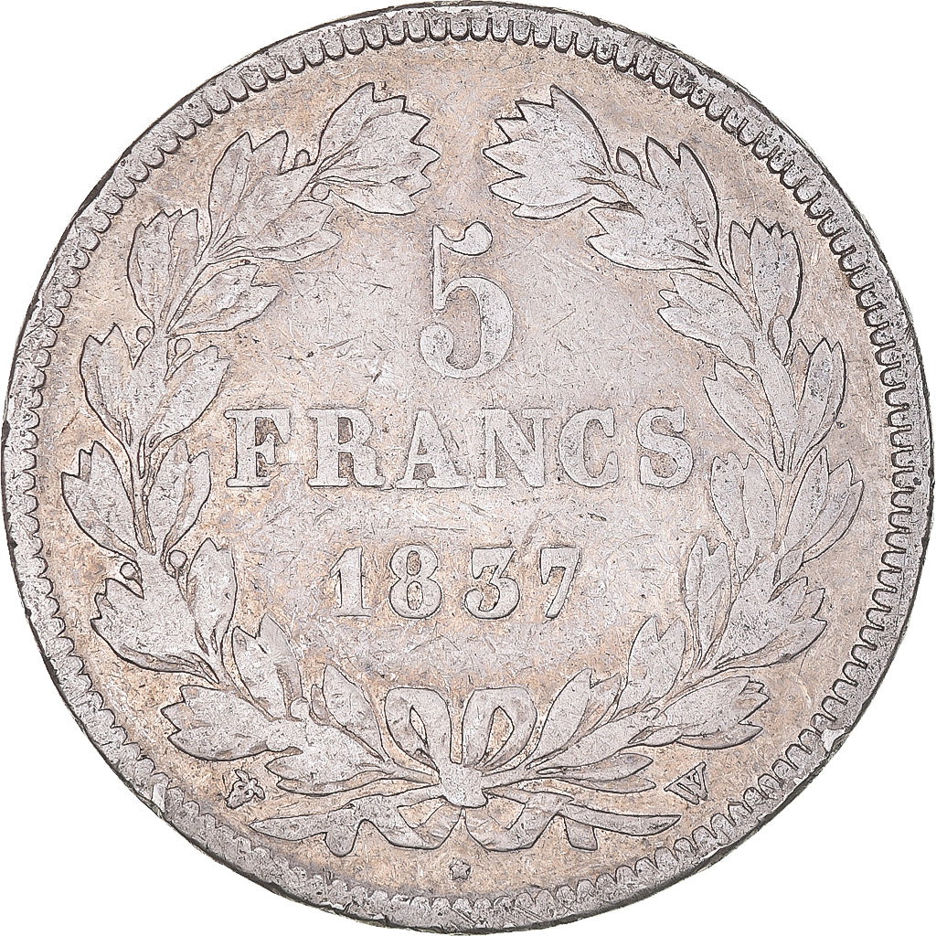 Coin, France, Louis-Philippe, 5 Francs, 1837, Lille, VF(20-25), Silver