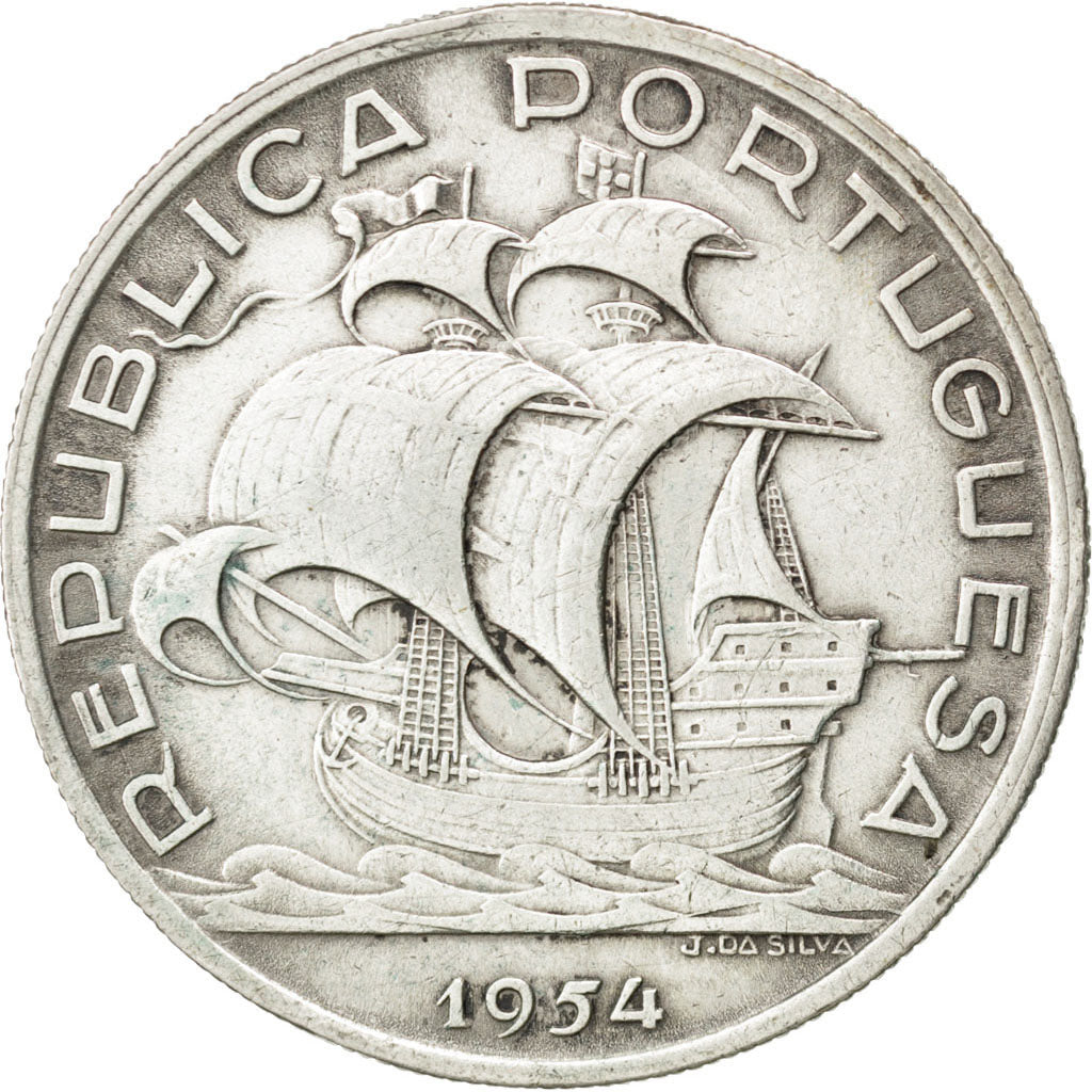 Coin, Portugal, 10 Escudos, 1954, EF(40-45), Silver, KM:586