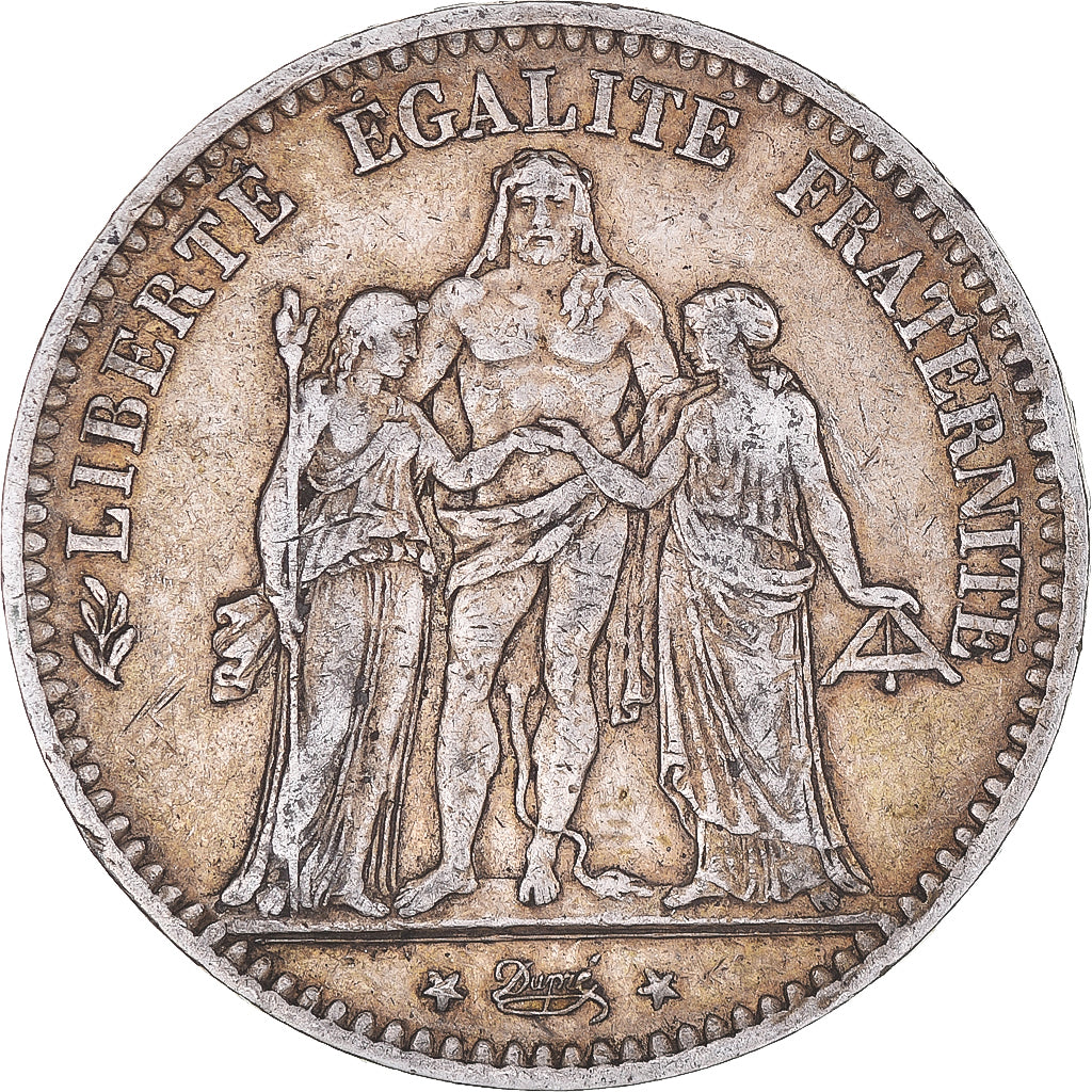 Moneta, Francia, Hercule, 5 Francs, 1877, Paris, MB+, Argento, KM:820.1