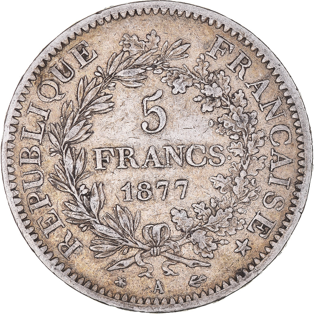 Moneta, Francia, Hercule, 5 Francs, 1877, Paris, MB+, Argento, KM:820.1