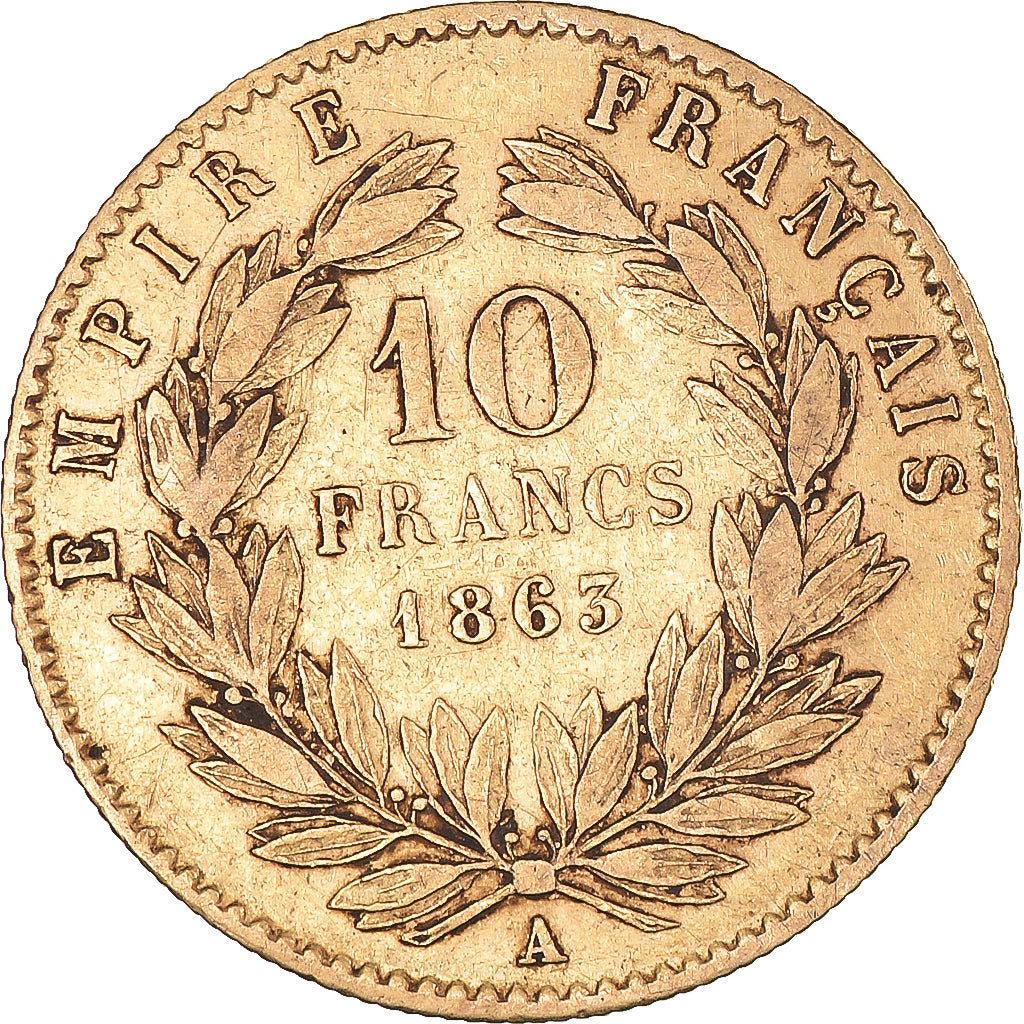 Coin, France, Napoleon III, 10 Francs, 1863, Paris, VF(30-35), Gold, KM:800.1