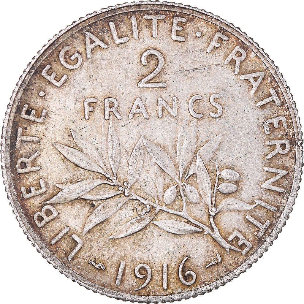 Coin, France, Semeuse, 2 Francs, 1916, Paris, AU(55-58), Silver, KM:845.1