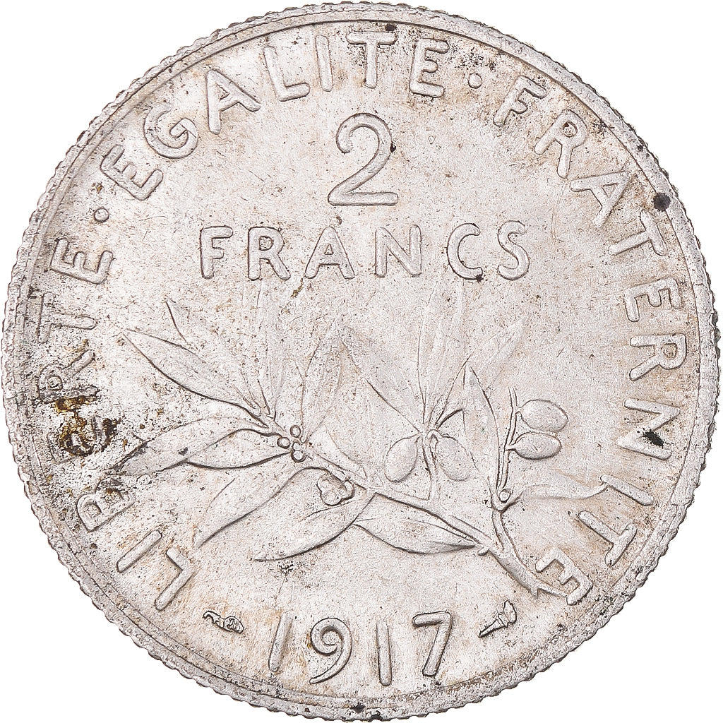 Coin, France, Semeuse, 2 Francs, 1917, Paris, AU(55-58), Silver, KM:845.1