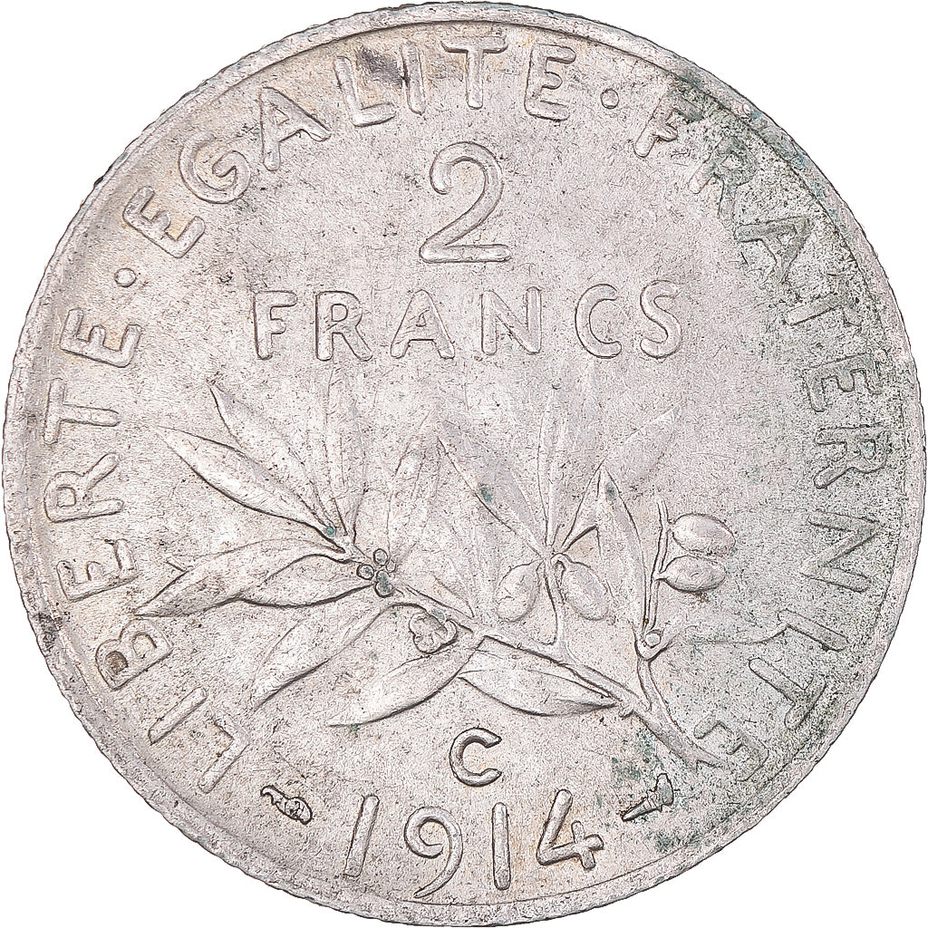 Coin, France, Semeuse, 2 Francs, 1914, Castelsarrasin, AU(55-58), Silver